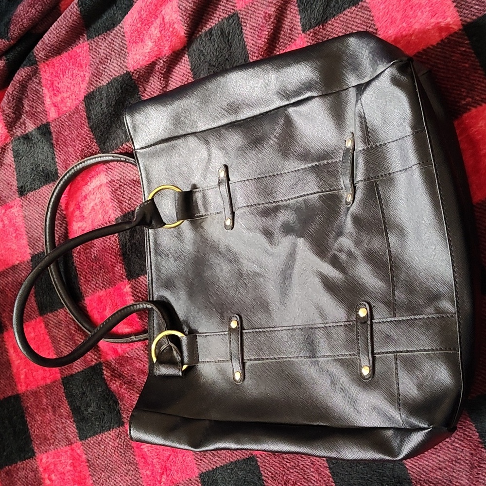 Leather-Look/Feel Handbag with Matching Makeup Bag - EUC